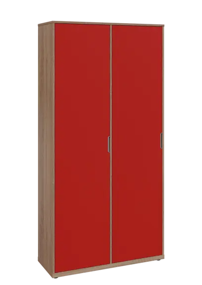 KSR6-81 L skříň šatní, 2x výsuvné ramínko, 2053x1022x400 mm, provedení levé, dub bardolino/červená